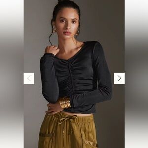 By Anthropologie Bodycon Black Shirred Long-sleeve Pullover Top Women’s Size XS